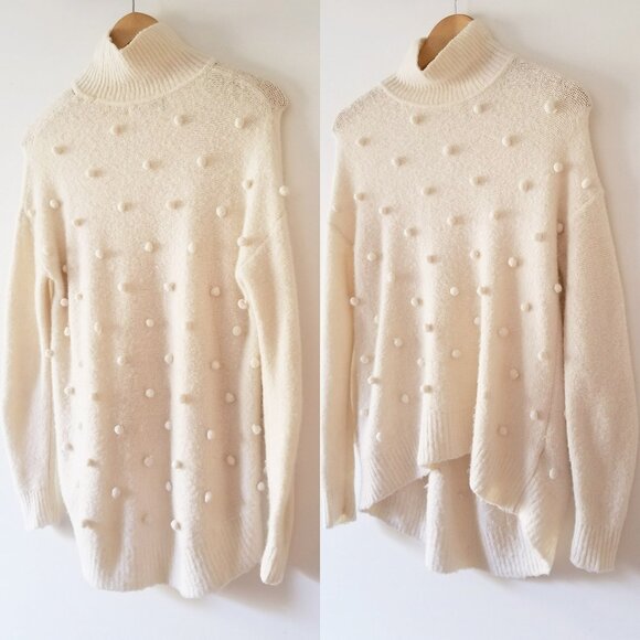 Madewell Snow Globe Bobble Turtleneck Sweater Wool Alpaca Blend Ivory Cream S - Picture 1 of 13